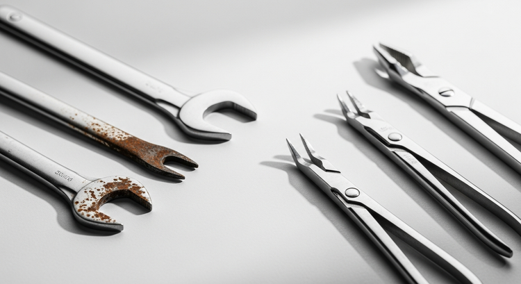 Pourquoi vos outils en inox rouillent-ils ? Évitez la corrosion. - corrosion outils inox, rouille instruments professionnels, acier inoxydable 304 316