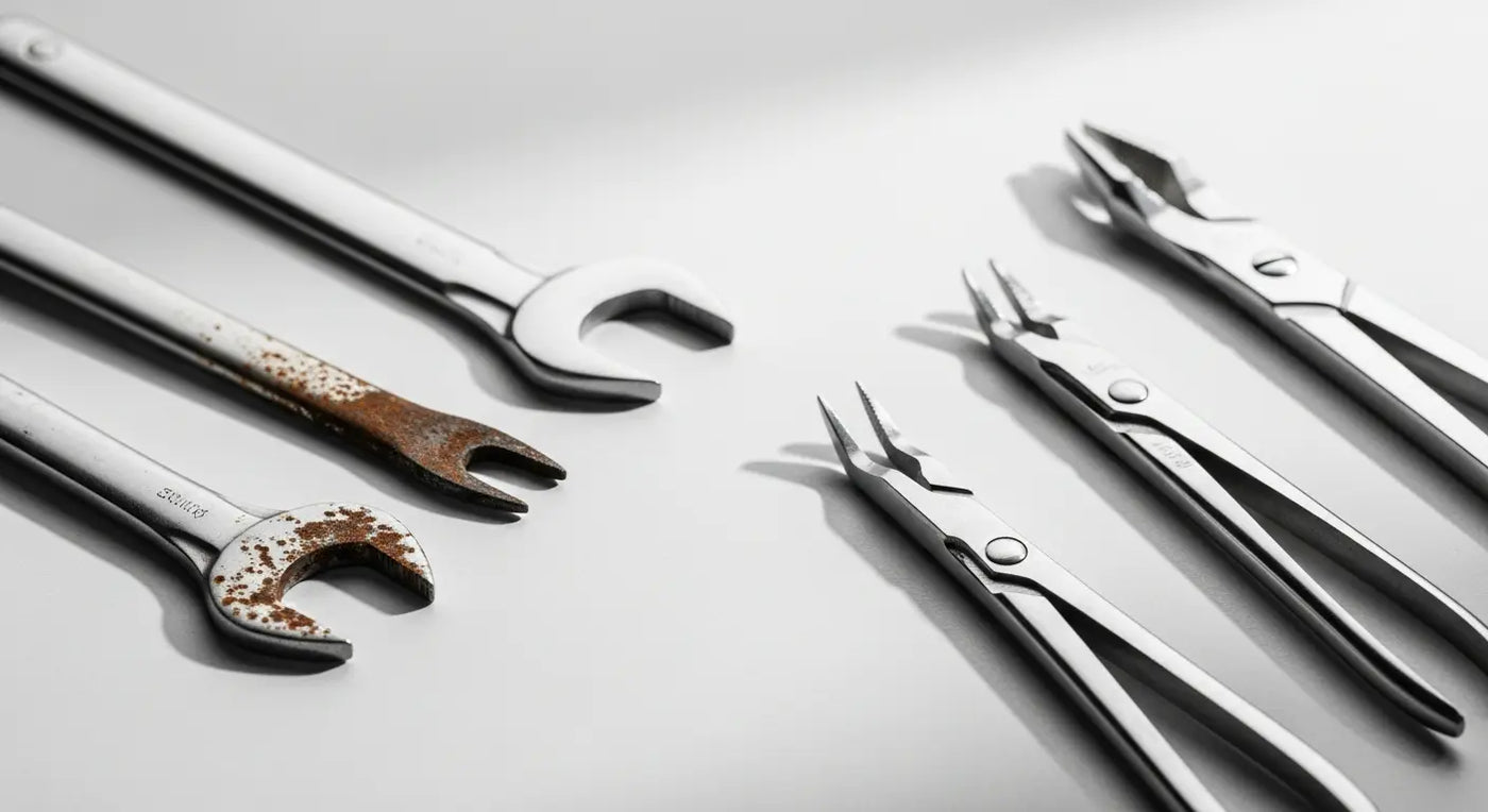 Pourquoi vos outils en inox rouillent-ils ? Évitez la corrosion. - corrosion outils inox, rouille instruments professionnels, acier inoxydable 304 316