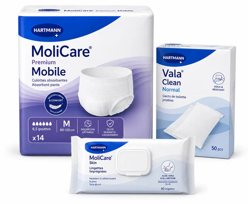 Bundle Hartmann Jour Discret - Culotte Molicare Mobile Premium, Gants Vala Clean et Lingettes