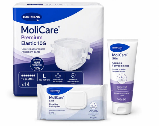 Bundle Hartmann Premium Elastic 10G - Change complet absorption maximale, lingettes et crème Molicare
