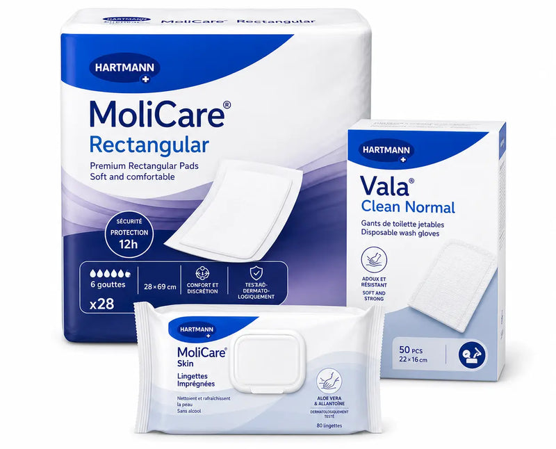 Bundle Hartmann Starter - Protection Molicare Rectangular, Gants Vala Clean et Lingettes - Entrée de gamme